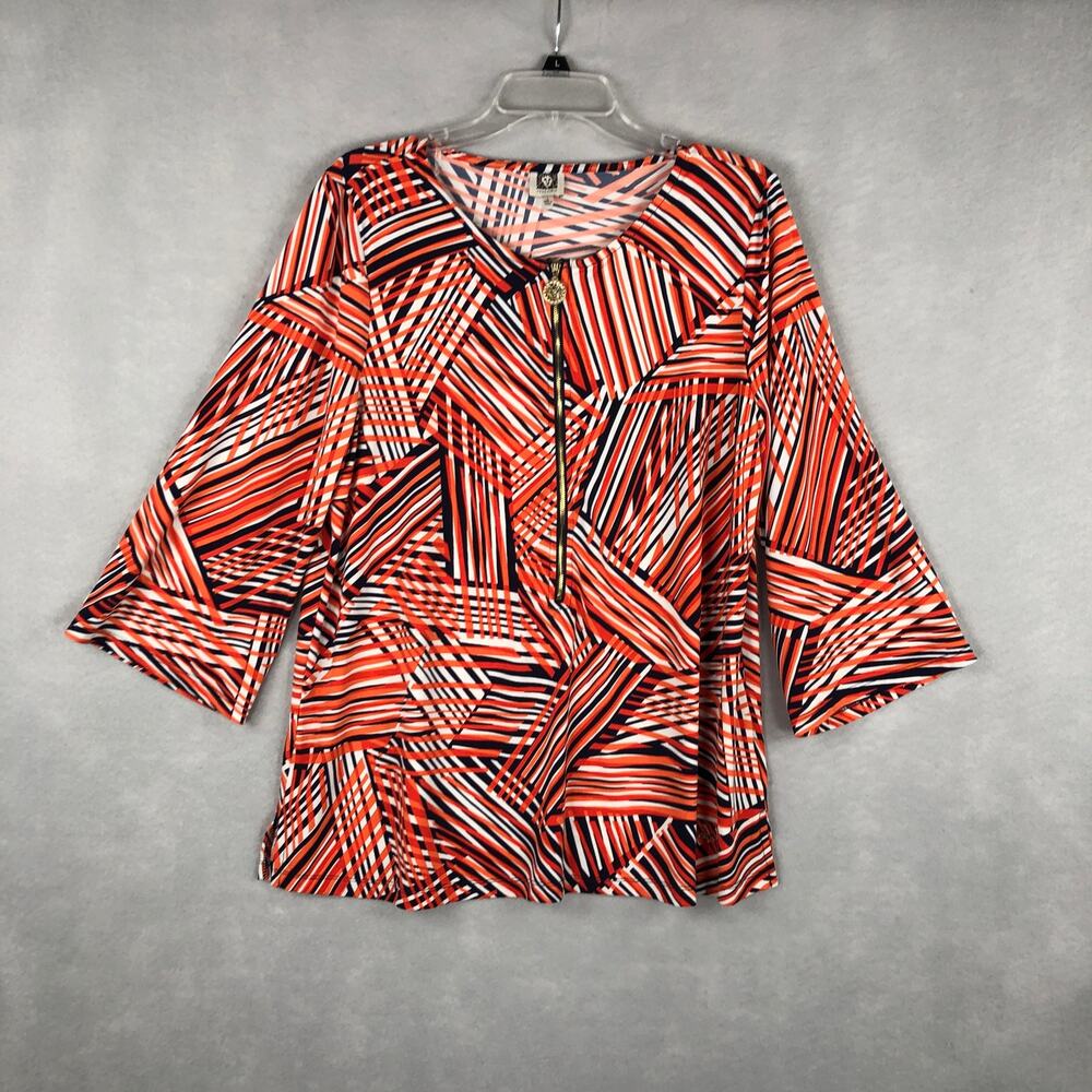 Anne Klein Women's Size Large Stripe Popover Tunic Top Blue/Orange
